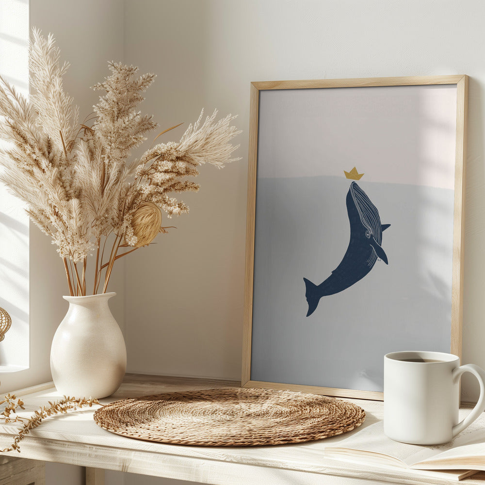Blue Whale Sailing Boat - Stretched Canvas, Poster or Fine Art Print I Heart Wall Art