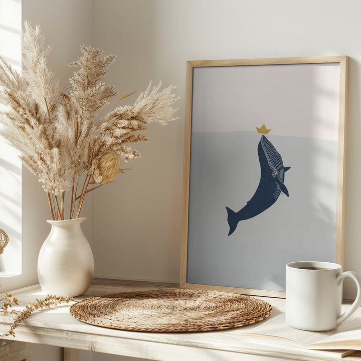 Blue Whale Sailing Boat - Stretched Canvas, Poster or Fine Art Print I Heart Wall Art