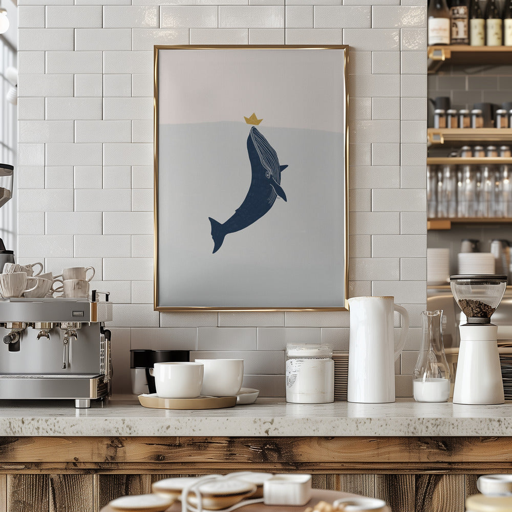 Blue Whale Sailing Boat - Stretched Canvas, Poster or Fine Art Print I Heart Wall Art