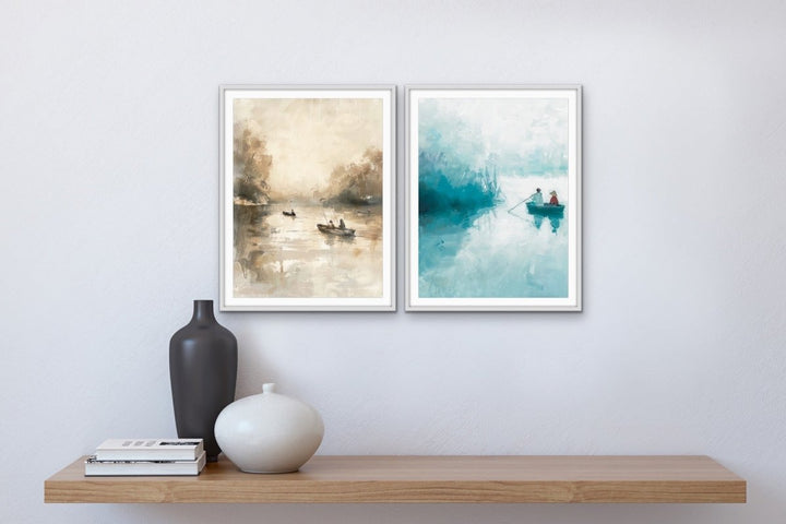 Boat Seasons - Two Piece Vintage &amp; Blue Set, Stretched Canvas or Wall Art Print - I Heart Wall Art - Poster Print, Canvas Print or Framed Art Print