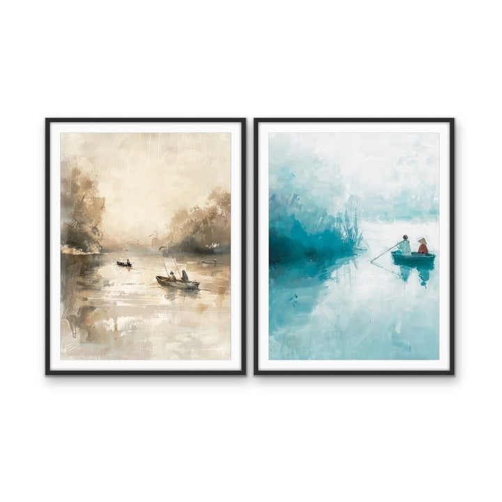 Boat Seasons - Two Piece Vintage &amp; Blue Set, Stretched Canvas or Wall Art Print - I Heart Wall Art - Poster Print, Canvas Print or Framed Art Print