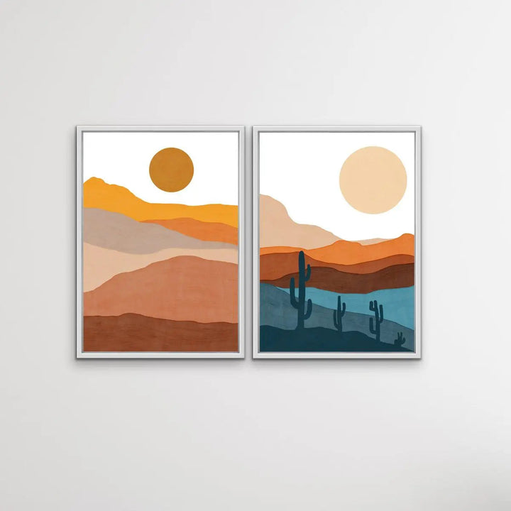 Bohemian Mountains - Two Piece Gouache Boho Style Desert Print Set Diptych - I Heart Wall Art - Poster Print, Canvas Print or Framed Art Print