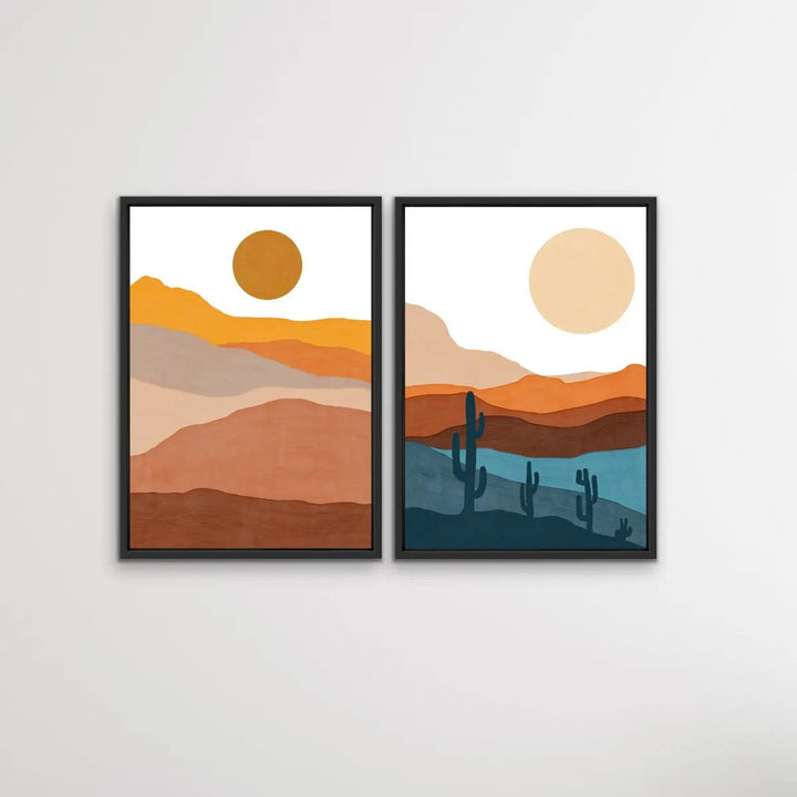 Bohemian Mountains - Two Piece Gouache Boho Style Desert Print Set Diptych - I Heart Wall Art - Poster Print, Canvas Print or Framed Art Print