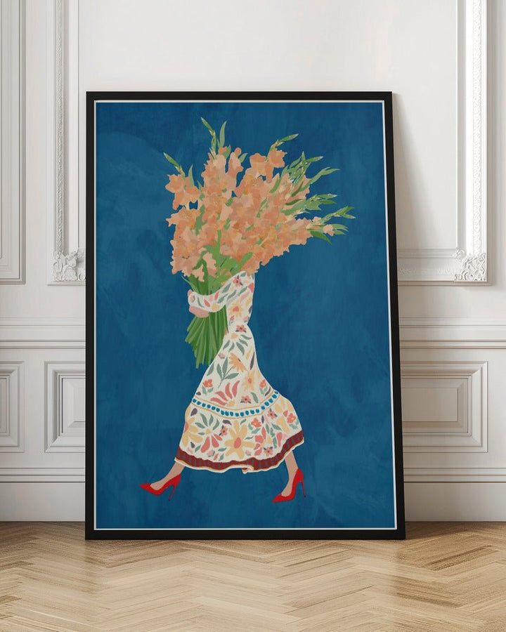 Boho Floral Dress Blue - Stretched Canvas, Poster or Fine Art Print - I Heart Wall Art - Poster Print, Canvas Print or Framed Art Print
