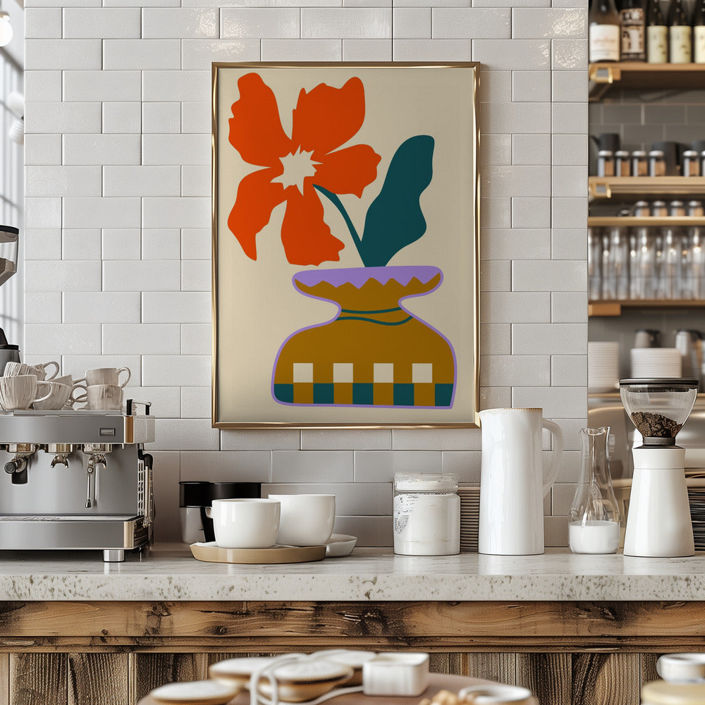 Bold Blooms In a Patterned Vase - Stretched Canvas, Poster or Fine Art Print I Heart Wall Art
