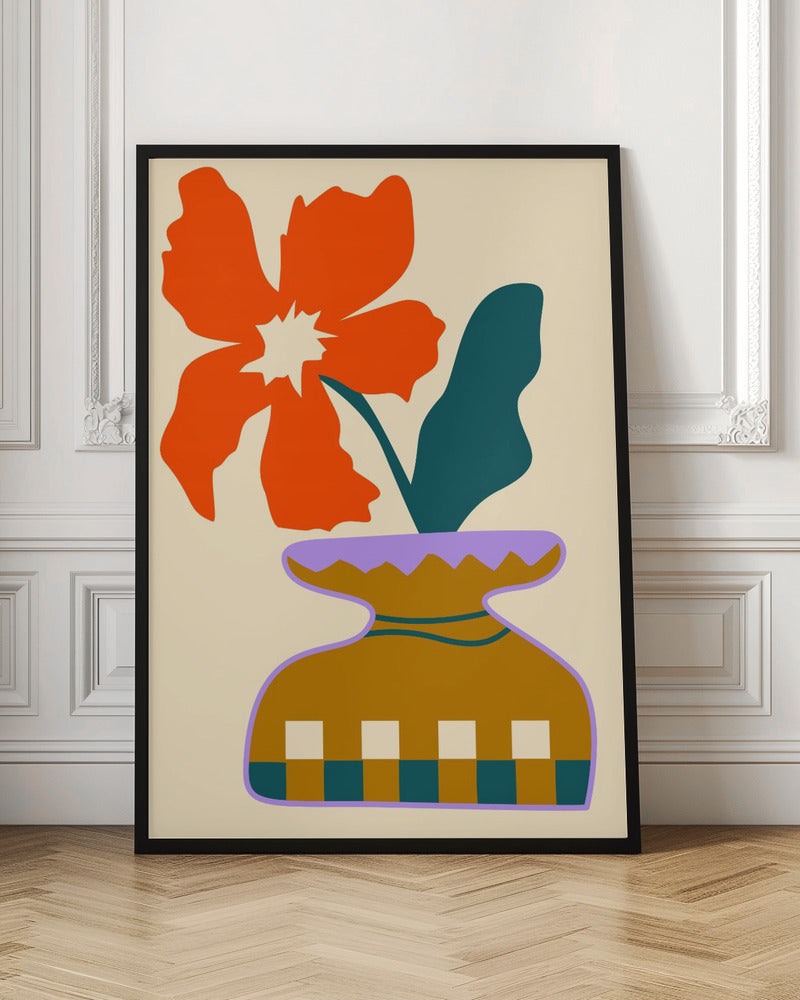 Bold Blooms In a Patterned Vase - Stretched Canvas, Poster or Fine Art Print I Heart Wall Art