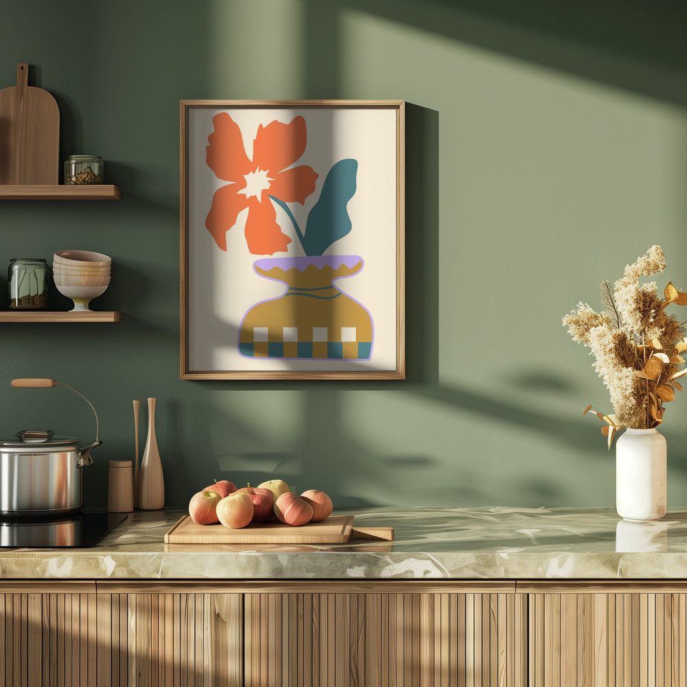 Bold Blooms In a Patterned Vase - Stretched Canvas, Poster or Fine Art Print I Heart Wall Art