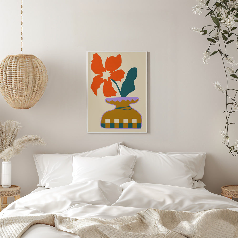 Bold Blooms In a Patterned Vase - Stretched Canvas, Poster or Fine Art Print I Heart Wall Art