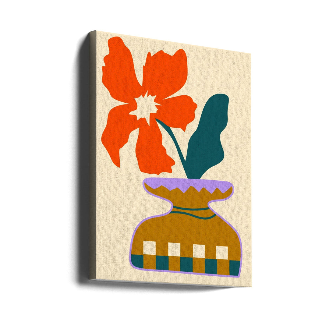 Bold Blooms In a Patterned Vase - Stretched Canvas, Poster or Fine Art Print I Heart Wall Art