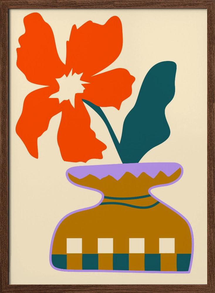 Bold Blooms In a Patterned Vase - Stretched Canvas, Poster or Fine Art Print I Heart Wall Art