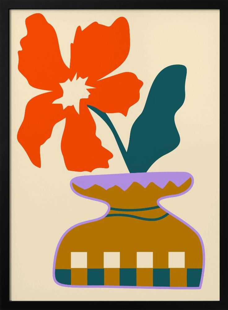 Bold Blooms In a Patterned Vase - Stretched Canvas, Poster or Fine Art Print I Heart Wall Art