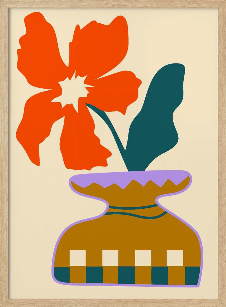 Bold Blooms In a Patterned Vase - Stretched Canvas, Poster or Fine Art Print I Heart Wall Art