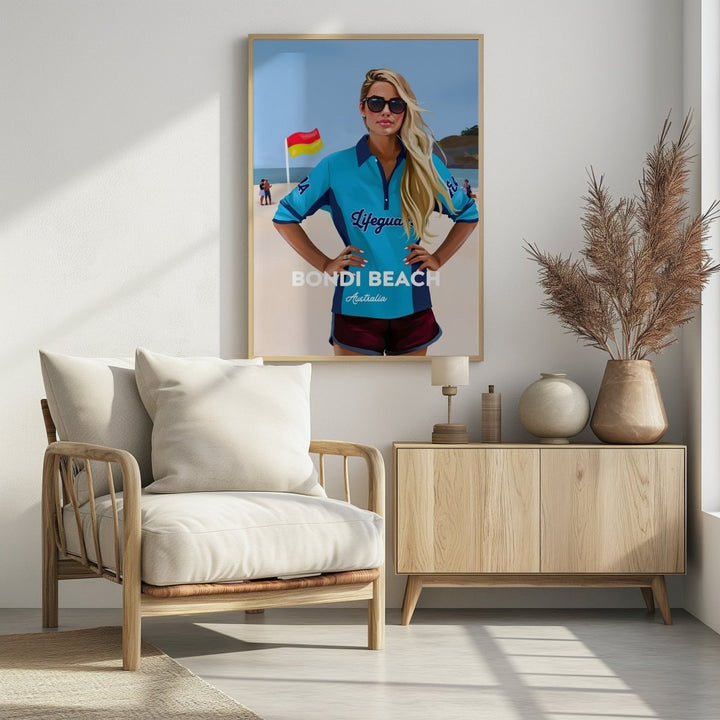 Bondi Beach Lifeguard - Vintage Travel Print on Paper Or Canvas - I Heart Wall Art - Poster Print, Canvas Print or Framed Art Print
