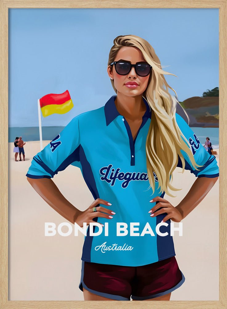 Bondi Beach Lifeguard - Vintage Travel Print on Paper Or Canvas - I Heart Wall Art - Poster Print, Canvas Print or Framed Art Print