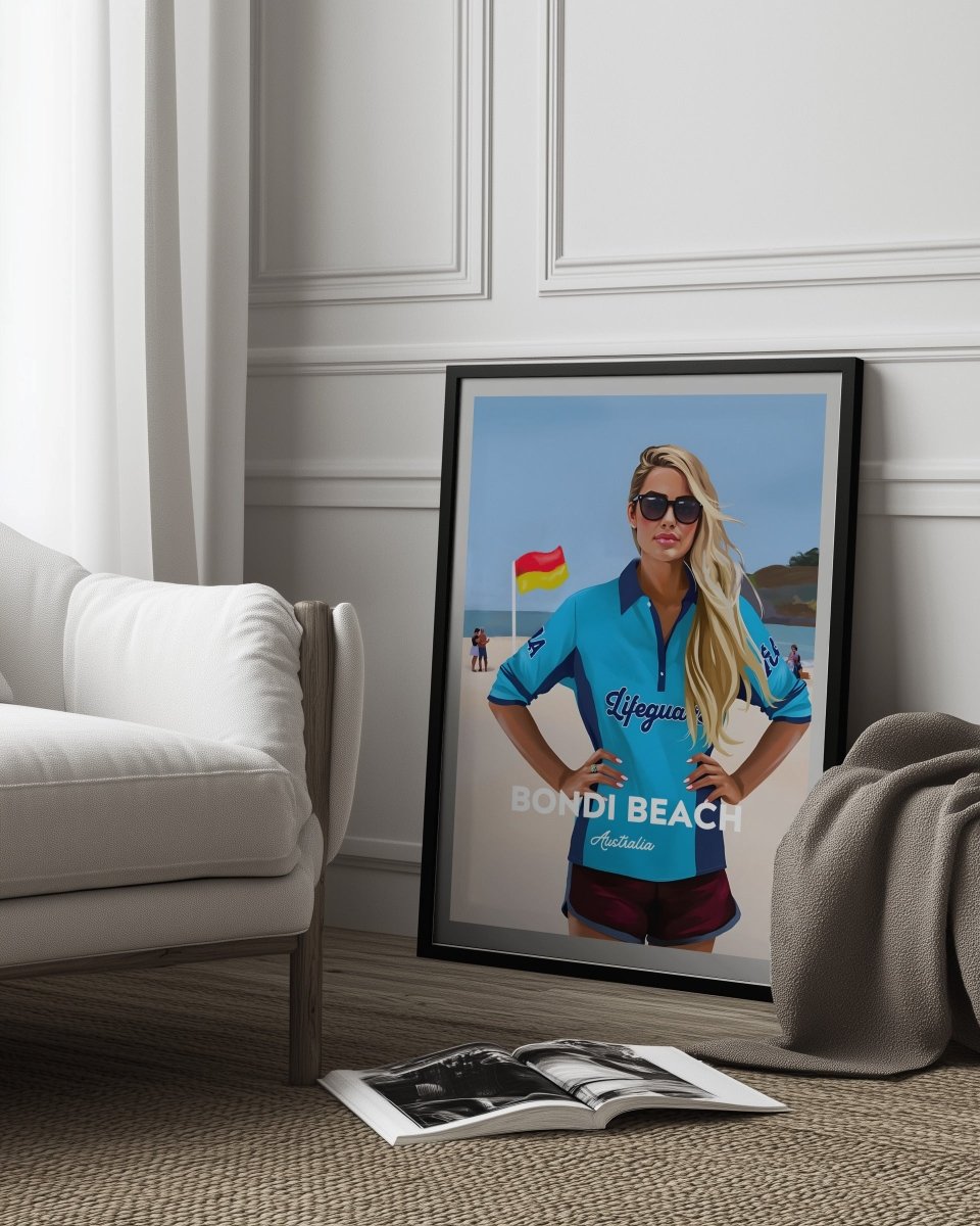 Bondi Beach Lifeguard - Vintage Travel Print on Paper Or Canvas - I Heart Wall Art - Poster Print, Canvas Print or Framed Art Print