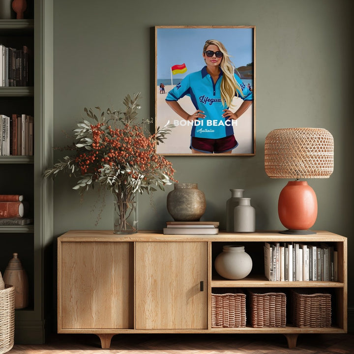 Bondi Beach Lifeguard - Vintage Travel Print on Paper Or Canvas - I Heart Wall Art - Poster Print, Canvas Print or Framed Art Print