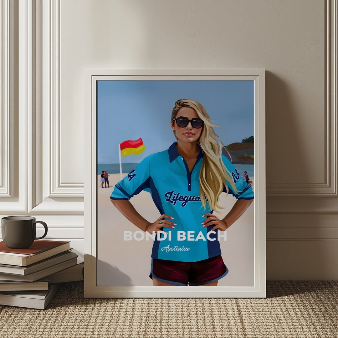 Bondi Beach Lifeguard - Vintage Travel Print on Paper Or Canvas - I Heart Wall Art - Poster Print, Canvas Print or Framed Art Print