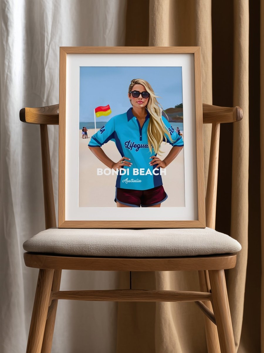 Bondi Beach Lifeguard - Vintage Travel Print on Paper Or Canvas - I Heart Wall Art - Poster Print, Canvas Print or Framed Art Print