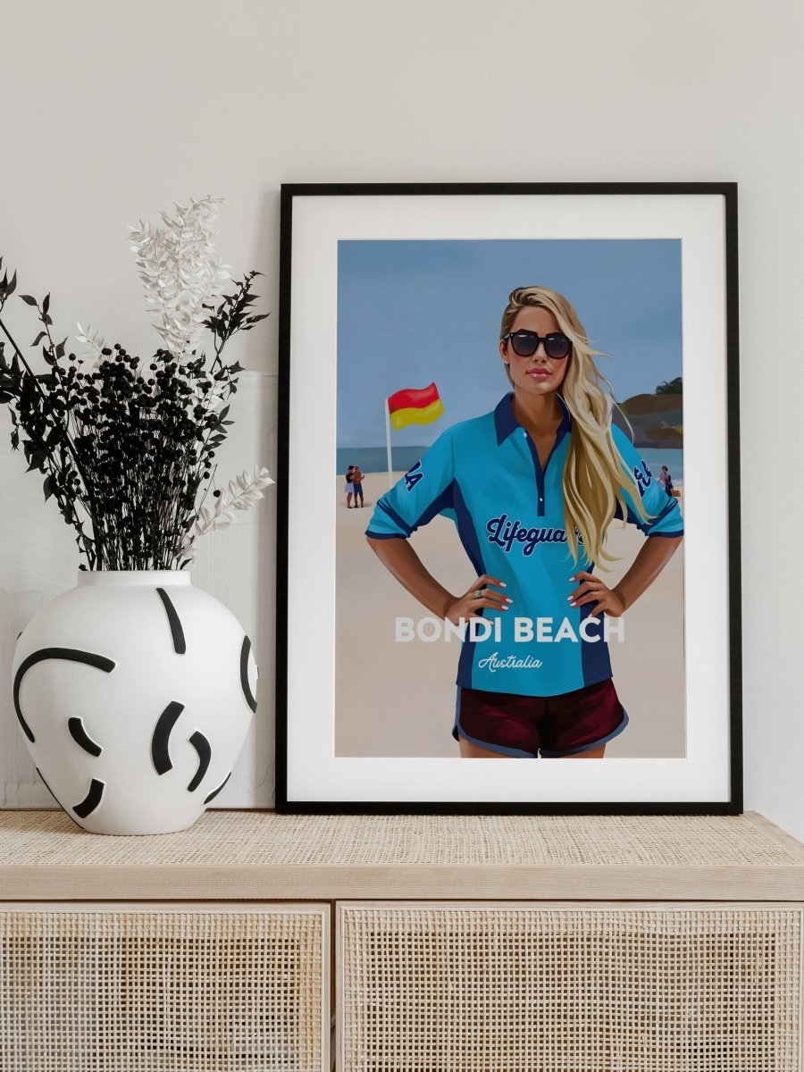 Bondi Beach Lifeguard - Vintage Travel Print on Paper Or Canvas - I Heart Wall Art - Poster Print, Canvas Print or Framed Art Print