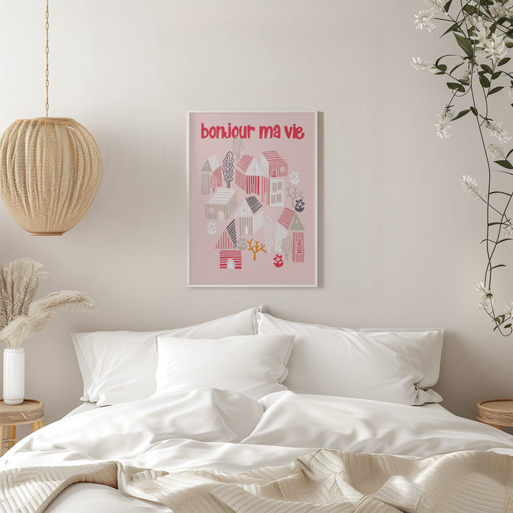 bonjour ma vie; City life collection pearl pink - Stretched Canvas, Poster or Fine Art Print I Heart Wall Art