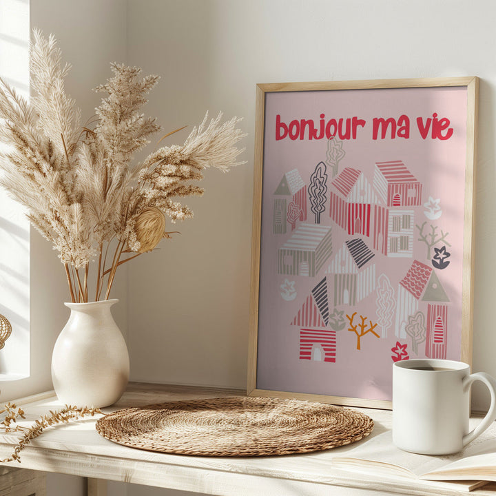 bonjour ma vie; City life collection pearl pink - Stretched Canvas, Poster or Fine Art Print I Heart Wall Art