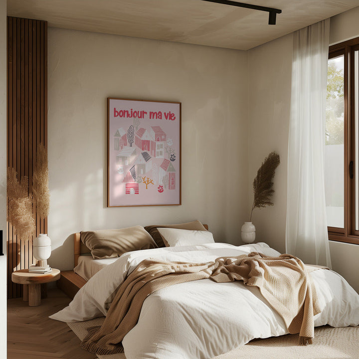 bonjour ma vie; City life collection pearl pink - Stretched Canvas, Poster or Fine Art Print I Heart Wall Art
