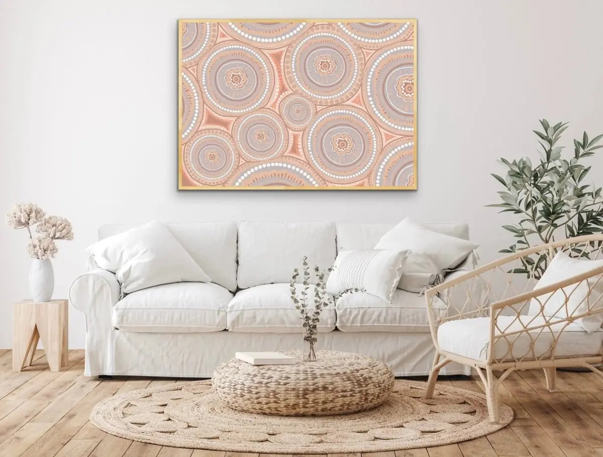 Bora Rings -Brown - Aboriginal Art Print By Leah Cummins - I Heart Wall Art - Poster Print, Canvas Print or Framed Art Print