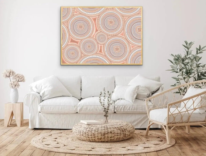 Bora Rings -Brown - Aboriginal Art Print By Leah Cummins - I Heart Wall Art - Poster Print, Canvas Print or Framed Art Print