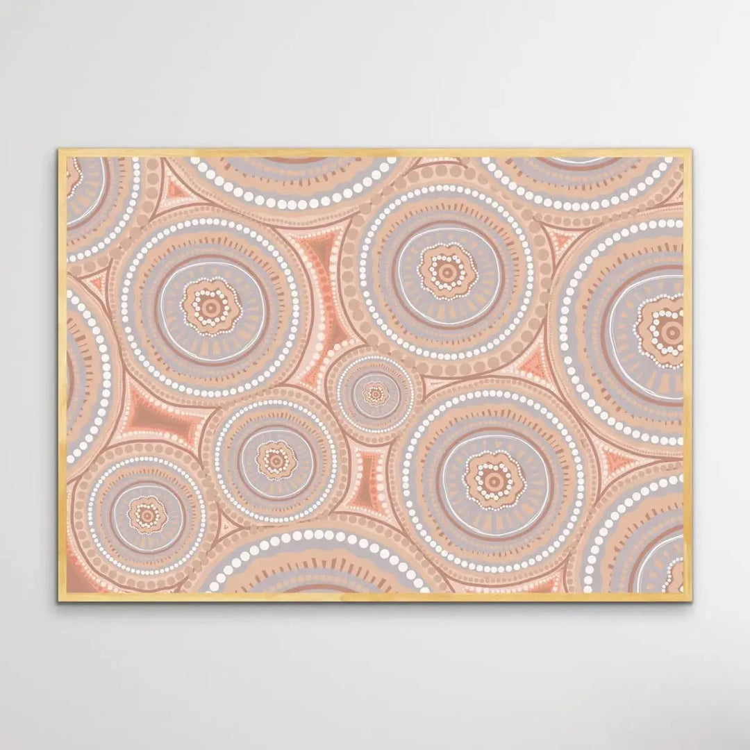 Bora Rings -Brown - Aboriginal Art Print By Leah Cummins - I Heart Wall Art - Poster Print, Canvas Print or Framed Art Print
