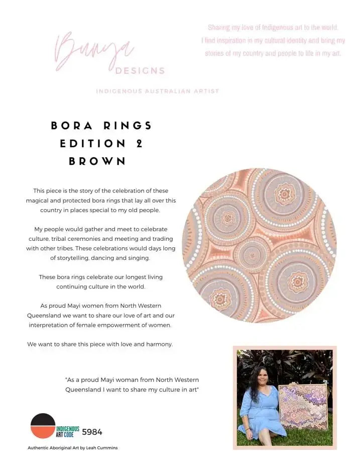 Bora Rings -Brown - Aboriginal Art Print By Leah Cummins - I Heart Wall Art - Poster Print, Canvas Print or Framed Art Print