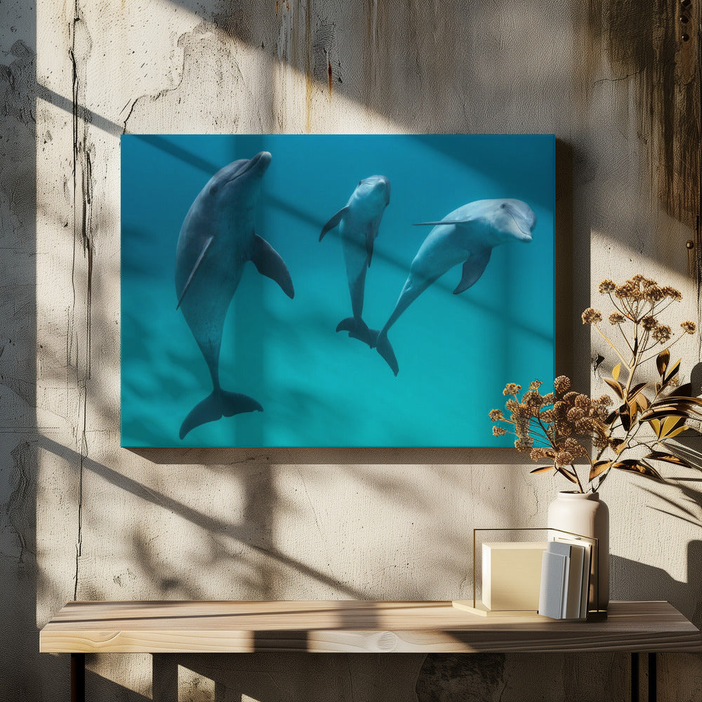 Bottlenose dolphins - Stretched Canvas, Poster or Fine Art Print I Heart Wall Art