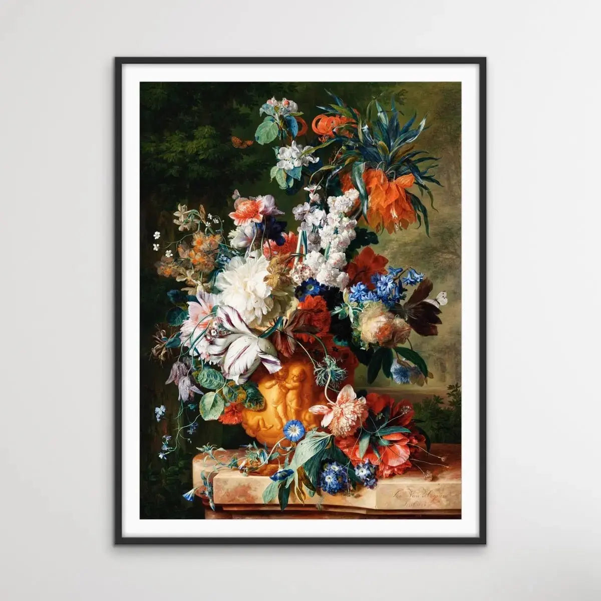 Bouquet of Flowers in an Urn (1724) by Jan van Huysum - Vintage Floral Print - I Heart Wall Art - Poster Print, Canvas Print or Framed Art Print