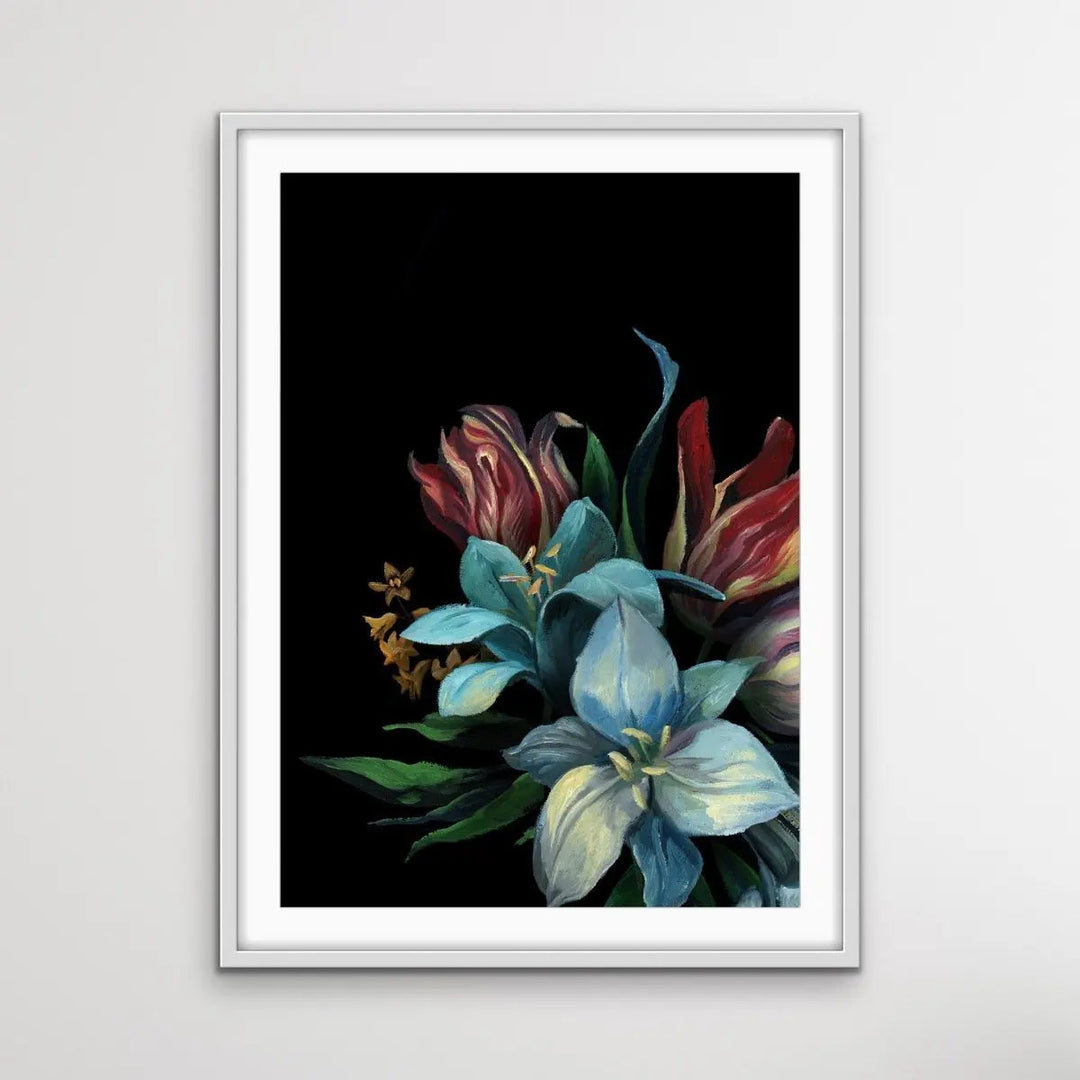 Bouquet On Black In Blue Stretched Canvas Print - I Heart Wall Art - Poster Print, Canvas Print or Framed Art Print