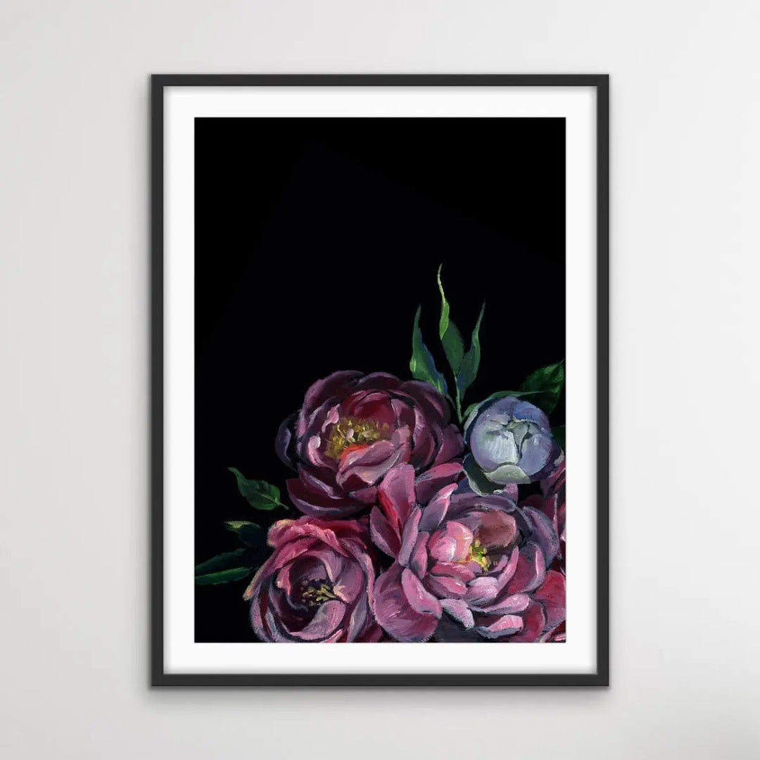 Bouquet On Black In Pink Stretched Canvas Print - I Heart Wall Art - Poster Print, Canvas Print or Framed Art Print