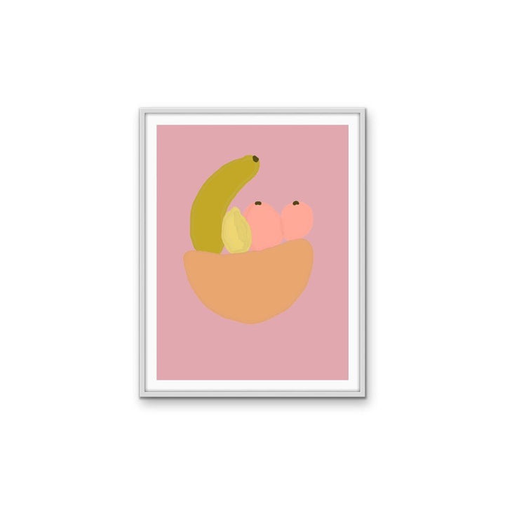 Bowl of Goodness - Fruit Bowl with Pink Background, Stretched Canvas or Wall Art Print - I Heart Wall Art - Poster Print, Canvas Print or Framed Art Print