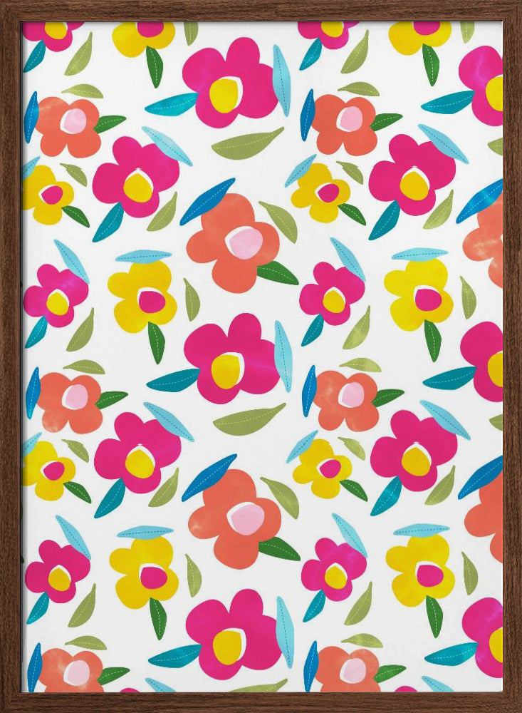 Bright Florals On White - Stretched Canvas, Poster or Fine Art Print I Heart Wall Art