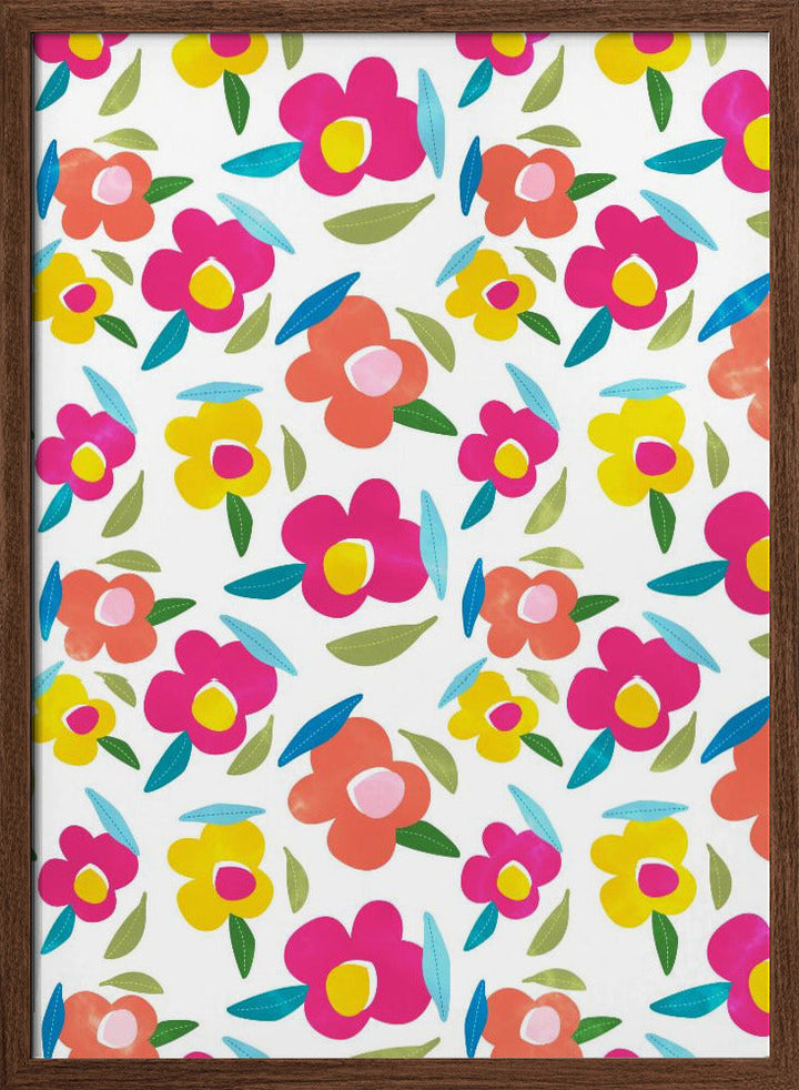 Bright Florals On White - Stretched Canvas, Poster or Fine Art Print I Heart Wall Art