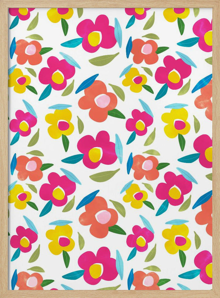 Bright Florals On White - Stretched Canvas, Poster or Fine Art Print I Heart Wall Art