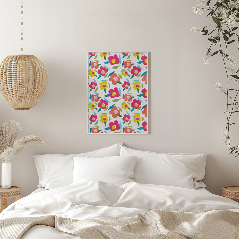 Bright Florals On White - Stretched Canvas, Poster or Fine Art Print I Heart Wall Art