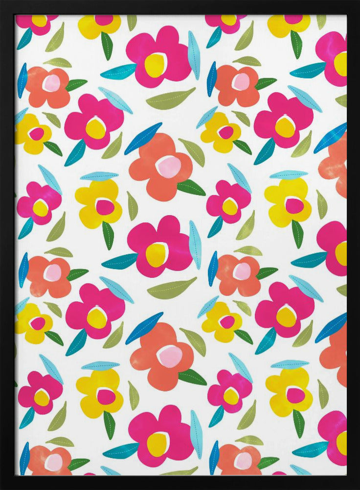 Bright Florals On White - Stretched Canvas, Poster or Fine Art Print I Heart Wall Art
