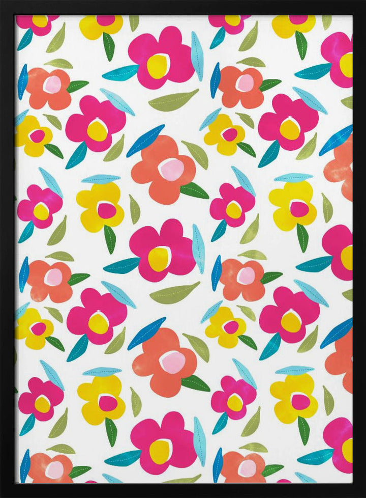 Bright Florals On White - Stretched Canvas, Poster or Fine Art Print I Heart Wall Art