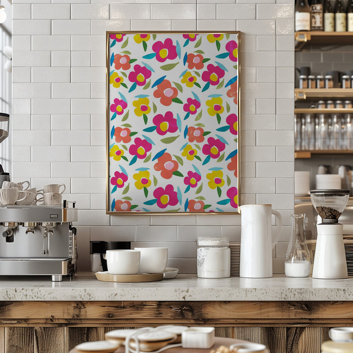 Bright Florals On White - Stretched Canvas, Poster or Fine Art Print I Heart Wall Art