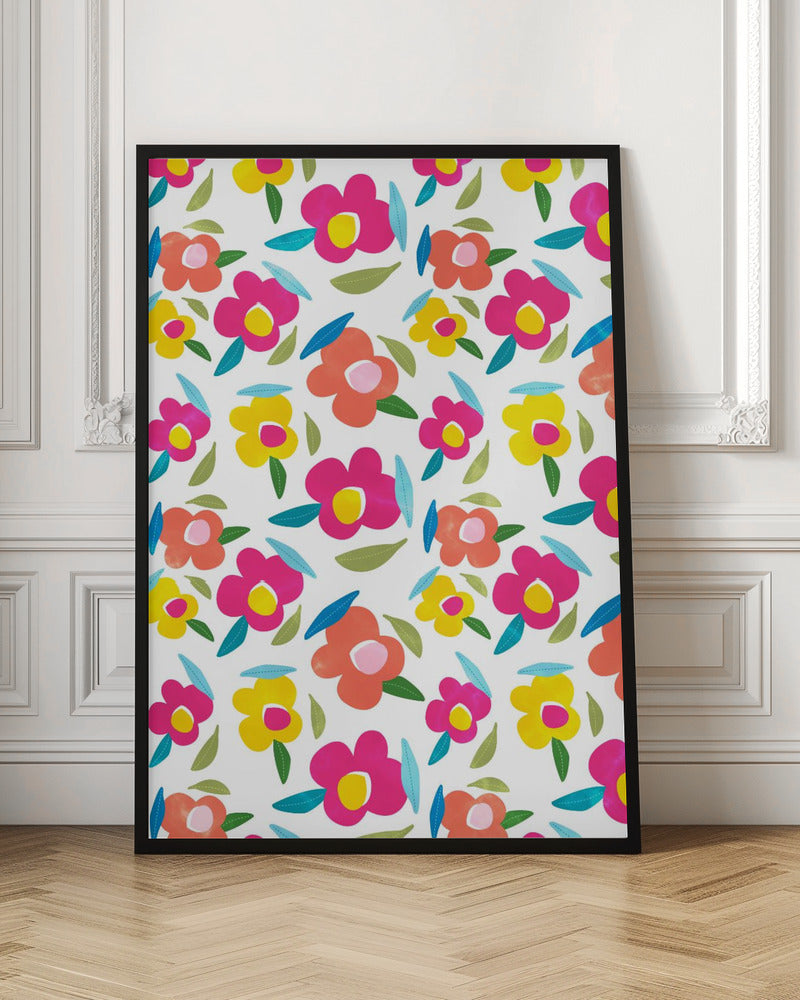 Bright Florals On White - Stretched Canvas, Poster or Fine Art Print I Heart Wall Art