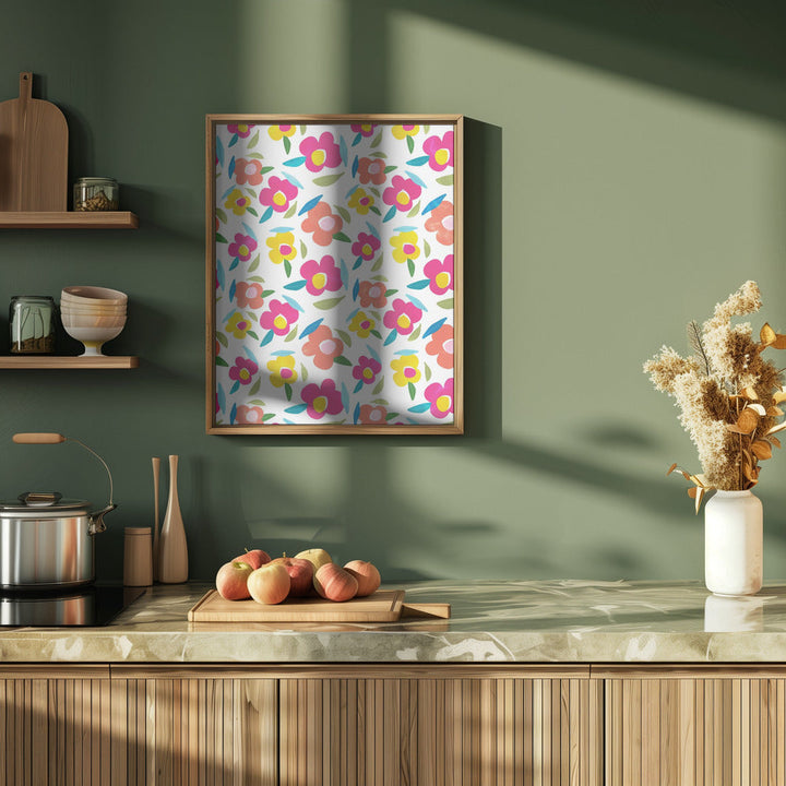 Bright Florals On White - Stretched Canvas, Poster or Fine Art Print I Heart Wall Art