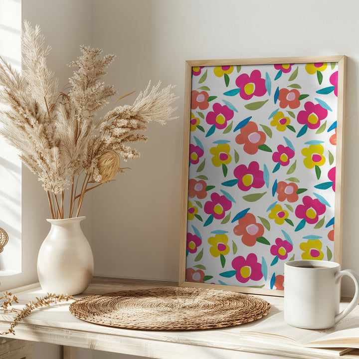 Bright Florals On White - Stretched Canvas, Poster or Fine Art Print I Heart Wall Art