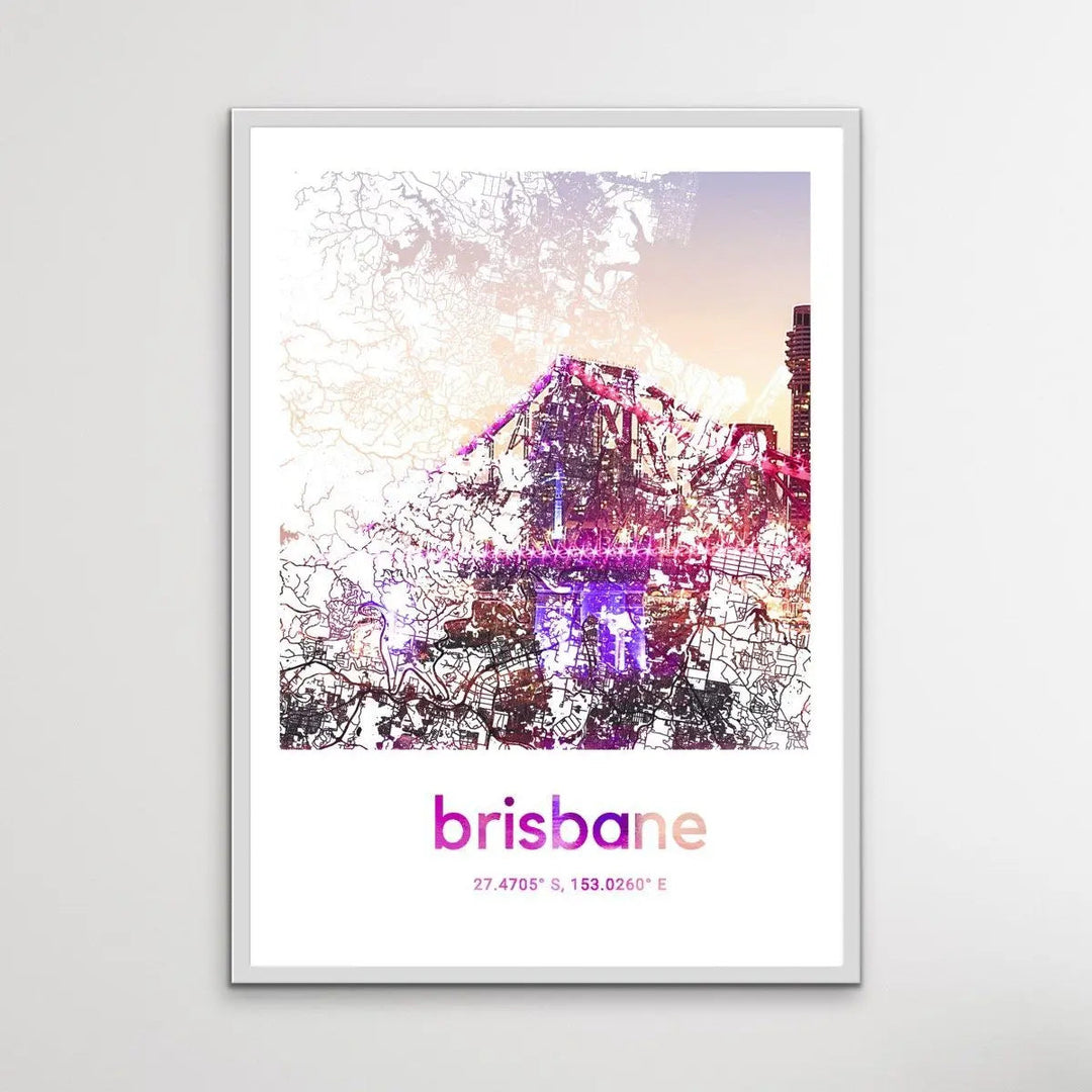 Brisbane Skyline Map - I Heart Wall Art - Poster Print, Canvas Print or Framed Art Print