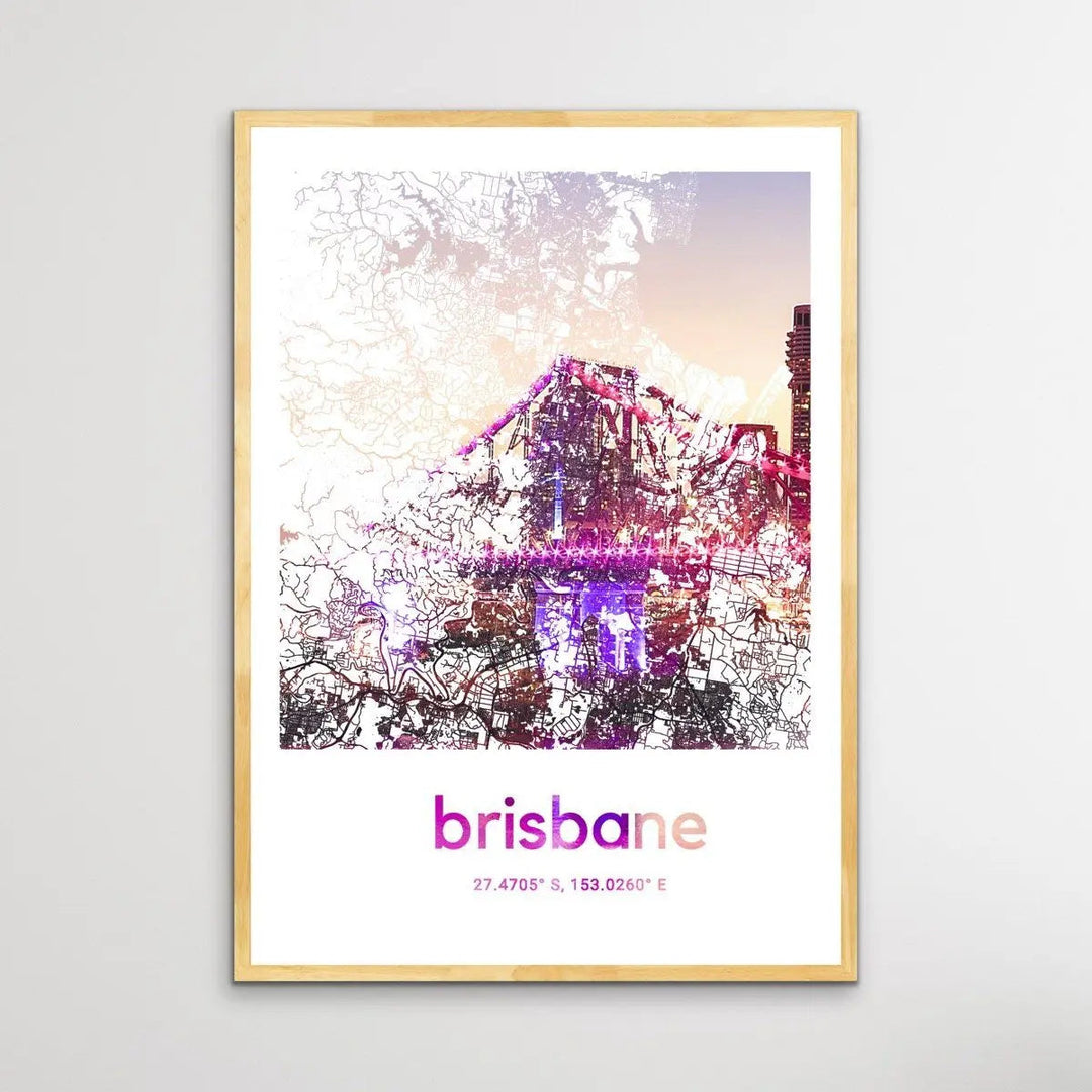 Brisbane Skyline Map - I Heart Wall Art - Poster Print, Canvas Print or Framed Art Print