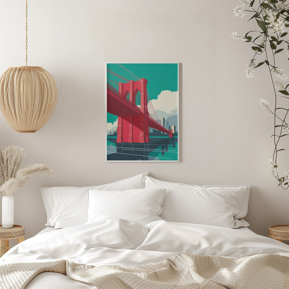 Brooklyn Bridge NYC Red - Stretched Canvas, Poster or Fine Art Print I Heart Wall Art
