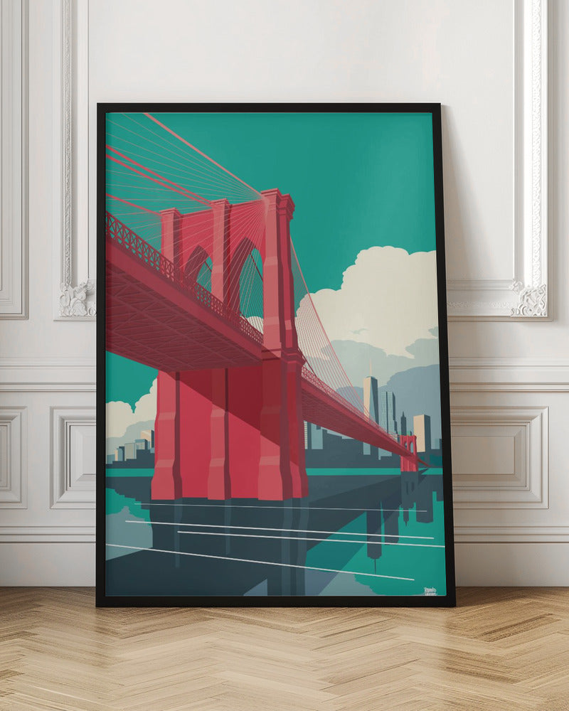 Brooklyn Bridge NYC Red - Stretched Canvas, Poster or Fine Art Print I Heart Wall Art