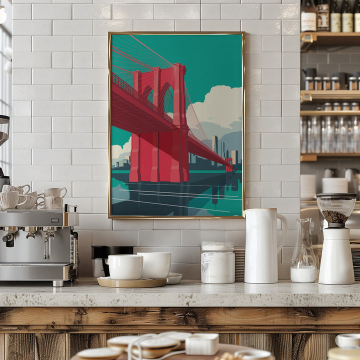 Brooklyn Bridge NYC Red - Stretched Canvas, Poster or Fine Art Print I Heart Wall Art